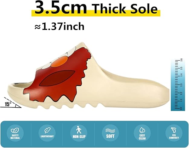 Men Women Cloud Cushion Slides EVA Pillow Slippers Cute Cartoon Print Non-Slip Shower Sandals Open Toe for Bathroom House Spa Gym Home Soft Comfy Shoes